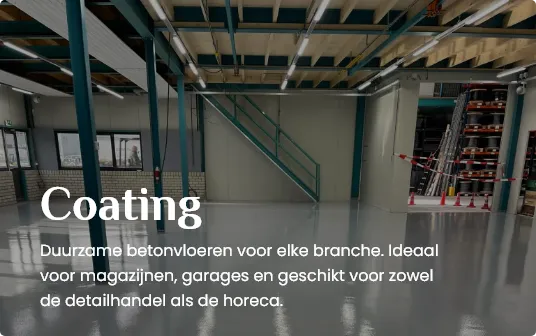 Betoncoating in een bedrijfshal, aangebracht door Het Vloerenhof